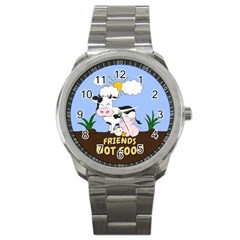 Friends Not Food - Cute Cow, Pig And Chicken Sport Metal Watch by Valentinaart