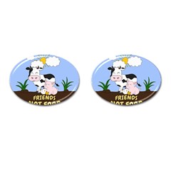 Friends Not Food - Cute Cow, Pig And Chicken Cufflinks (oval) by Valentinaart