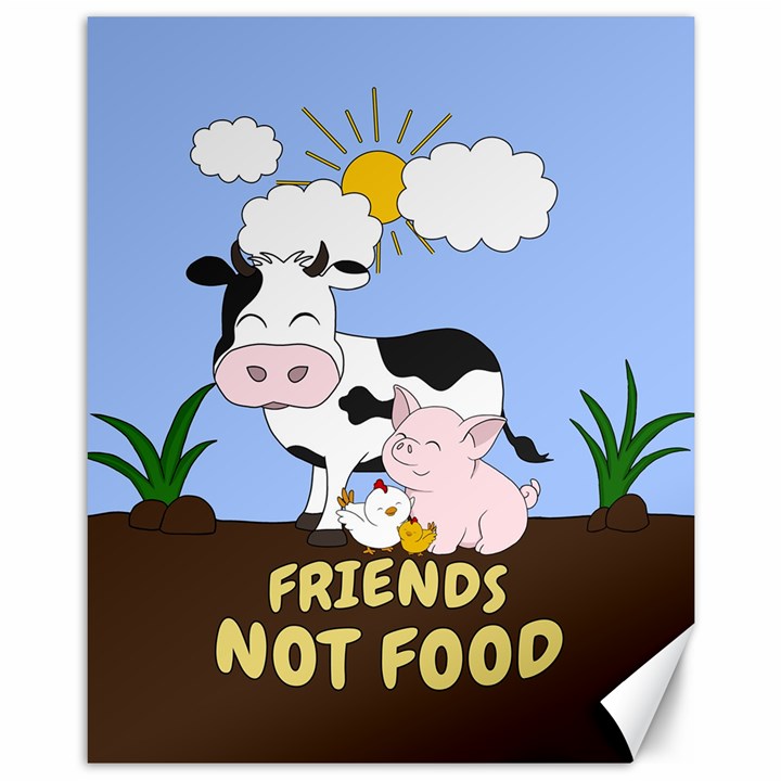 Friends Not Food - Cute Cow, Pig and Chicken Canvas 11  x 14  