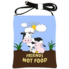 Friends Not Food - Cute Cow, Pig And Chicken Shoulder Sling Bags by Valentinaart