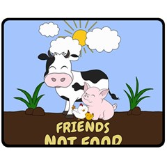 Friends Not Food - Cute Cow, Pig And Chicken Fleece Blanket (medium)  by Valentinaart