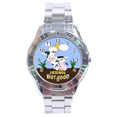 Friends Not Food - Cute Cow, Pig And Chicken Stainless Steel Analogue Watch by Valentinaart