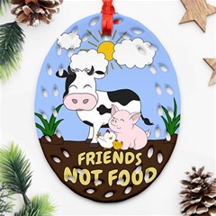 Friends Not Food - Cute Cow, Pig And Chicken Ornament (oval Filigree) by Valentinaart