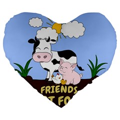 Friends Not Food - Cute Cow, Pig And Chicken Large 19  Premium Heart Shape Cushions by Valentinaart