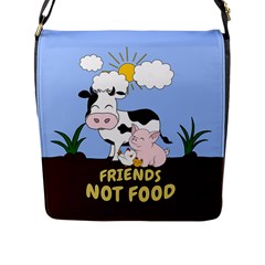 Friends Not Food - Cute Cow, Pig And Chicken Flap Messenger Bag (l)  by Valentinaart