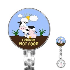 Friends Not Food - Cute Cow, Pig And Chicken Stainless Steel Nurses Watch by Valentinaart