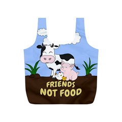 Friends Not Food - Cute Cow, Pig And Chicken Full Print Recycle Bags (s)  by Valentinaart