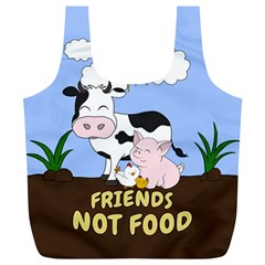 Friends Not Food - Cute Cow, Pig And Chicken Full Print Recycle Bags (l)  by Valentinaart