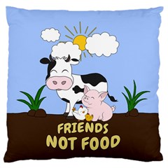 Friends Not Food - Cute Cow, Pig And Chicken Large Flano Cushion Case (one Side) by Valentinaart