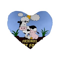 Friends Not Food - Cute Cow, Pig And Chicken Standard 16  Premium Flano Heart Shape Cushions by Valentinaart