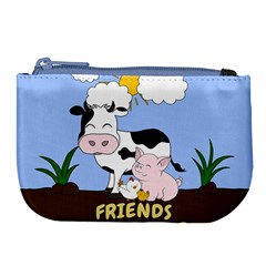 Friends Not Food - Cute Cow, Pig And Chicken Large Coin Purse by Valentinaart