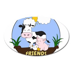 Friends Not Food - Cute Cow, Pig And Chicken Oval Magnet by Valentinaart