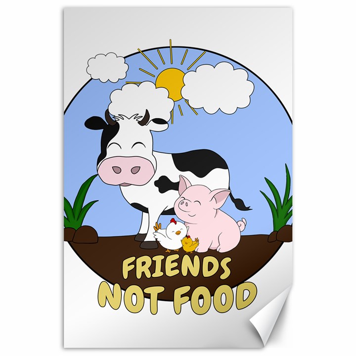 Friends Not Food - Cute Cow, Pig and Chicken Canvas 24  x 36 