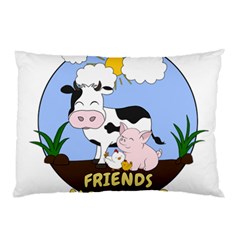 Friends Not Food - Cute Cow, Pig And Chicken Pillow Case by Valentinaart