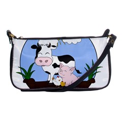 Friends Not Food - Cute Cow, Pig And Chicken Shoulder Clutch Bags by Valentinaart