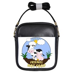 Friends Not Food - Cute Cow, Pig And Chicken Girls Sling Bags by Valentinaart