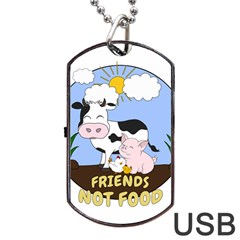 Friends Not Food - Cute Cow, Pig And Chicken Dog Tag Usb Flash (one Side) by Valentinaart