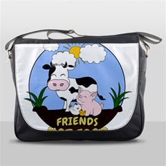 Friends Not Food - Cute Cow, Pig And Chicken Messenger Bags by Valentinaart