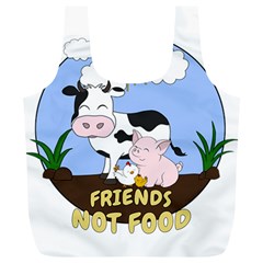 Friends Not Food - Cute Cow, Pig And Chicken Full Print Recycle Bags (l)  by Valentinaart