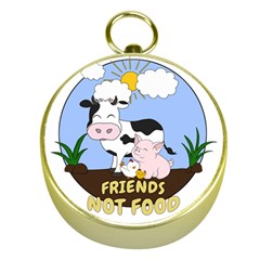 Friends Not Food - Cute Cow, Pig And Chicken Gold Compasses by Valentinaart