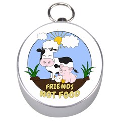 Friends Not Food - Cute Cow, Pig And Chicken Silver Compasses by Valentinaart