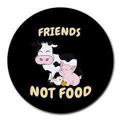 Friends Not Food - Cute Cow, Pig And Chicken Round Mousepads by Valentinaart