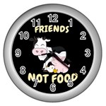 Friends Not Food - Cute Cow, Pig and Chicken Wall Clocks (Silver)  Front