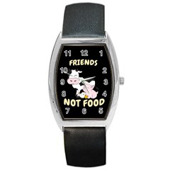 Friends Not Food - Cute Cow, Pig And Chicken Barrel Style Metal Watch by Valentinaart