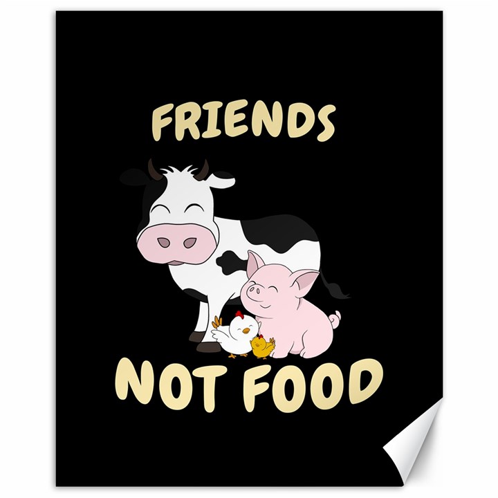 Friends Not Food - Cute Cow, Pig and Chicken Canvas 11  x 14  