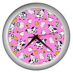 The Farm Pattern Wall Clocks (silver)  by Valentinaart