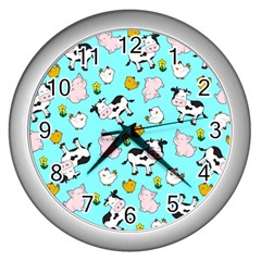 The Farm Pattern Wall Clocks (Silver) 