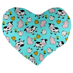 The Farm Pattern Large 19  Premium Heart Shape Cushions