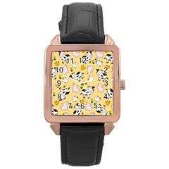 The Farm Pattern Rose Gold Leather Watch  by Valentinaart