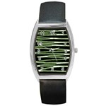 Sketched Wavy Stripes Pattern Barrel Style Metal Watch Front