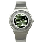 Sketched Wavy Stripes Pattern Stainless Steel Watch Front