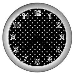 Black Polka Dots Wall Clocks (silver)  by jumpercat