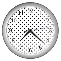 White Polka Dots Wall Clocks (silver)  by jumpercat