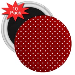 Red Polka Dots 3  Magnets (10 Pack)  by jumpercat