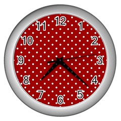 Red Polka Dots Wall Clocks (silver)  by jumpercat