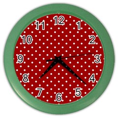 Red Polka Dots Color Wall Clocks by jumpercat