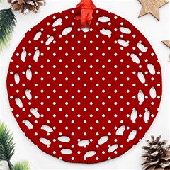 Red Polka Dots Round Filigree Ornament (two Sides) by jumpercat