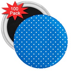 Blue Polka Dots 3  Magnets (100 Pack) by jumpercat