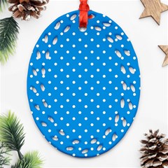 Blue Polka Dots Oval Filigree Ornament (two Sides) by jumpercat