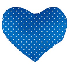 Blue Polka Dots Large 19  Premium Heart Shape Cushions