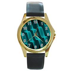 Background Light Glow Blue Green Round Gold Metal Watch by Nexatart