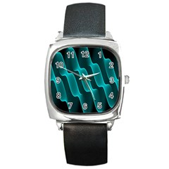 Background Light Glow Blue Green Square Metal Watch by Nexatart