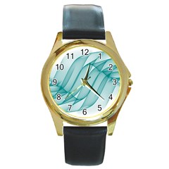 Background Light Glow Blue Round Gold Metal Watch by Nexatart