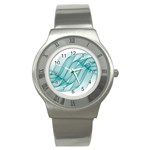 Background Light Glow Blue Stainless Steel Watch Front