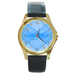 Background Light Glow Blue Round Gold Metal Watch by Nexatart