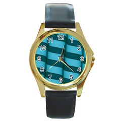 Curtain Stripped Blue Creative Round Gold Metal Watch